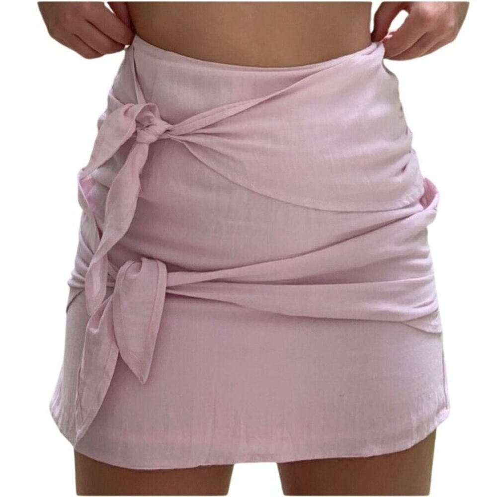 New Urban Outfitters Size Large Boho Beach Casual Summer Mini Wrap Skirt Pink